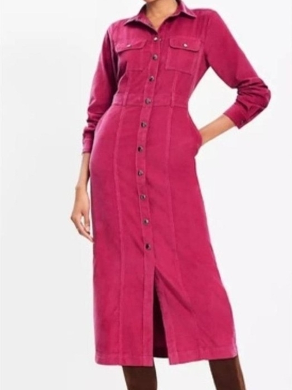 LOFT Fuchsia Pink Button-Front Midi Shirt Dress - 10